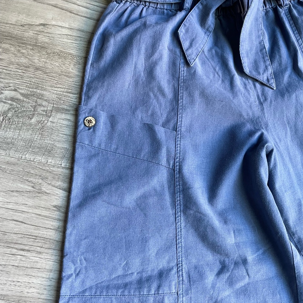 Free People Bluebell Belted Wide Leg Linen-Blend Pants W/Leg Pockets Blue SZ M - Picture 11 of 16